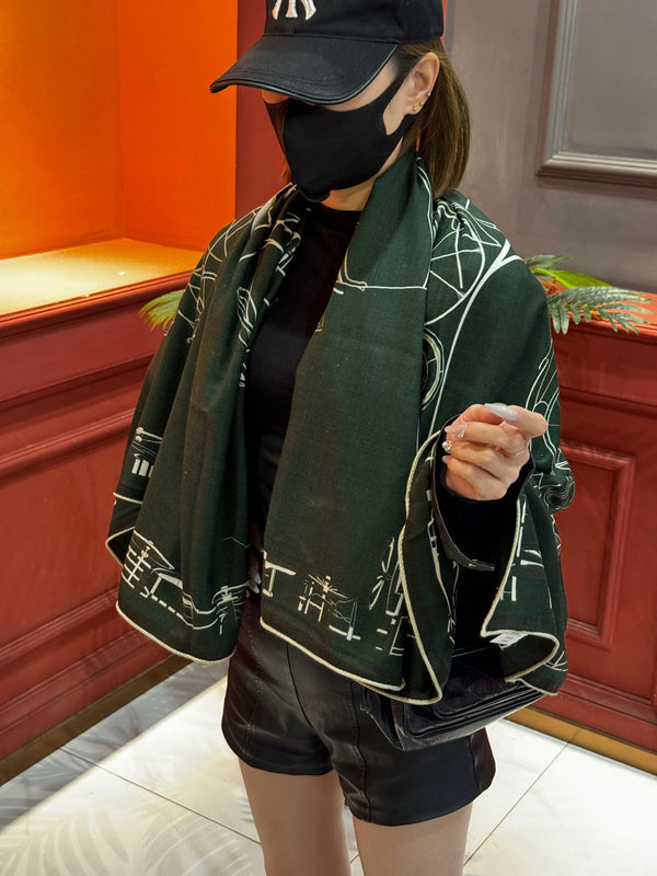 HM Double-Sided Square Scarf 140cm Dark Green Cashmere 828712