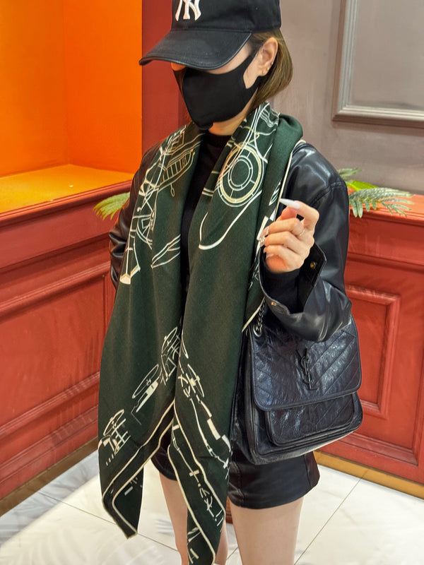 HM Double-Sided Square Scarf 140cm Dark Green Cashmere 828712