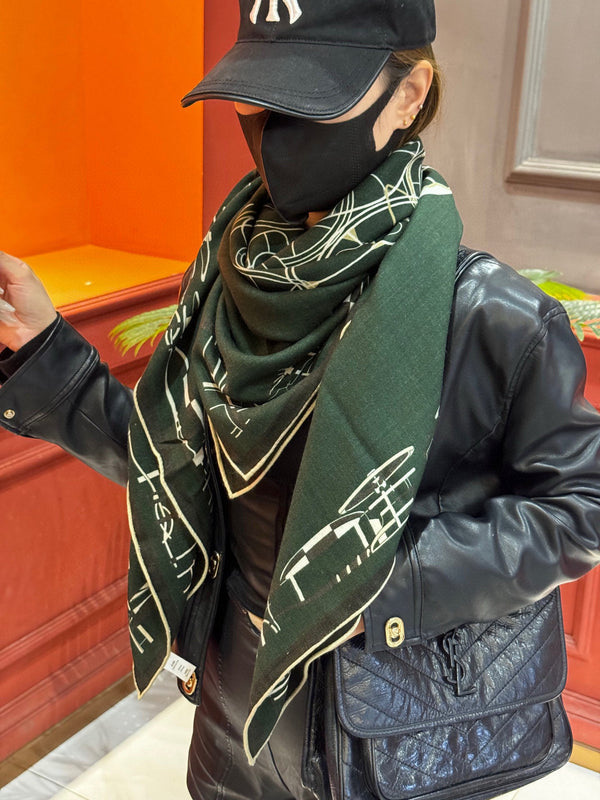 HM Double-Sided Square Scarf 140cm Dark Green Cashmere 828712