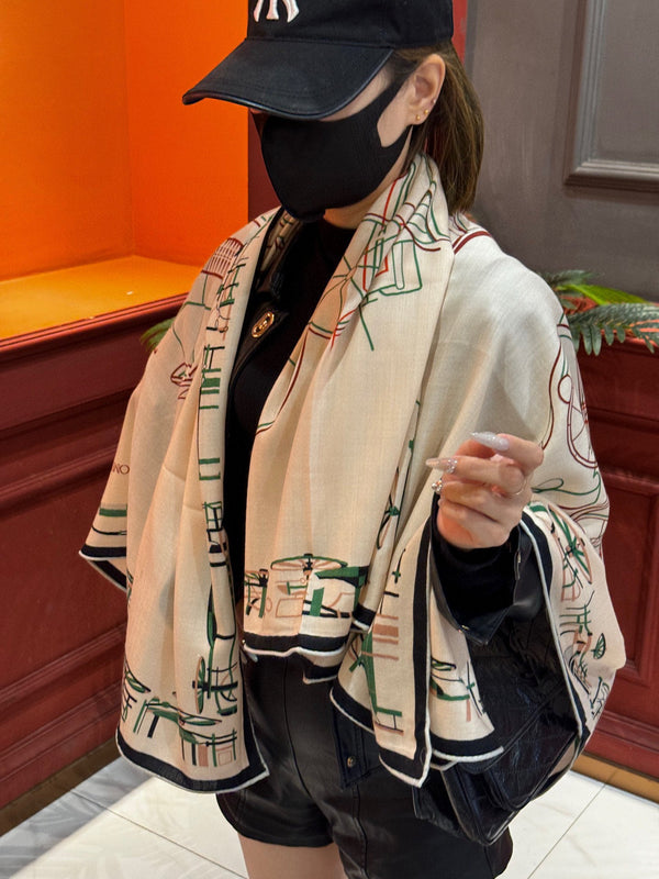 HM Double-Sided Square Scarf 140cm White Cashmere 828711