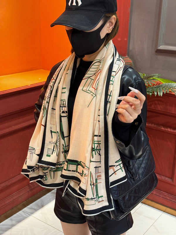 HM Double-Sided Square Scarf 140cm White Cashmere 828711