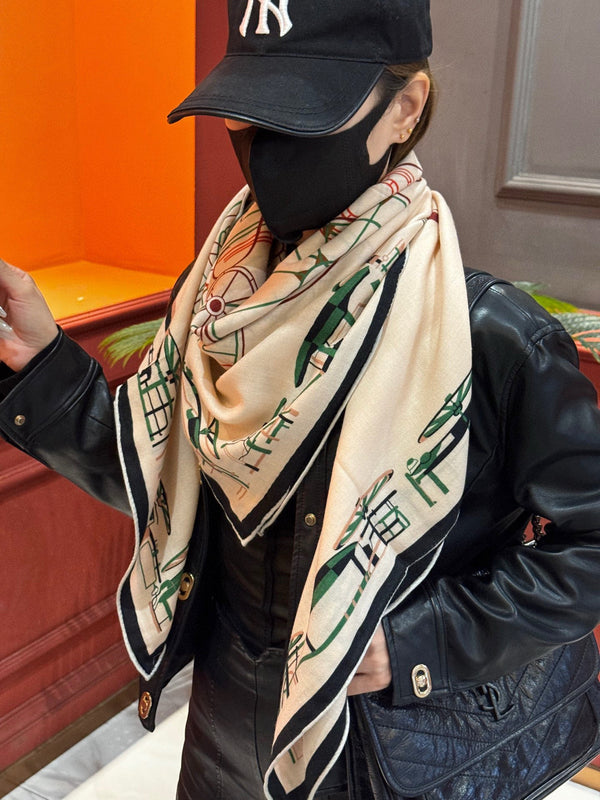 HM Double-Sided Square Scarf 140cm White Cashmere 828711