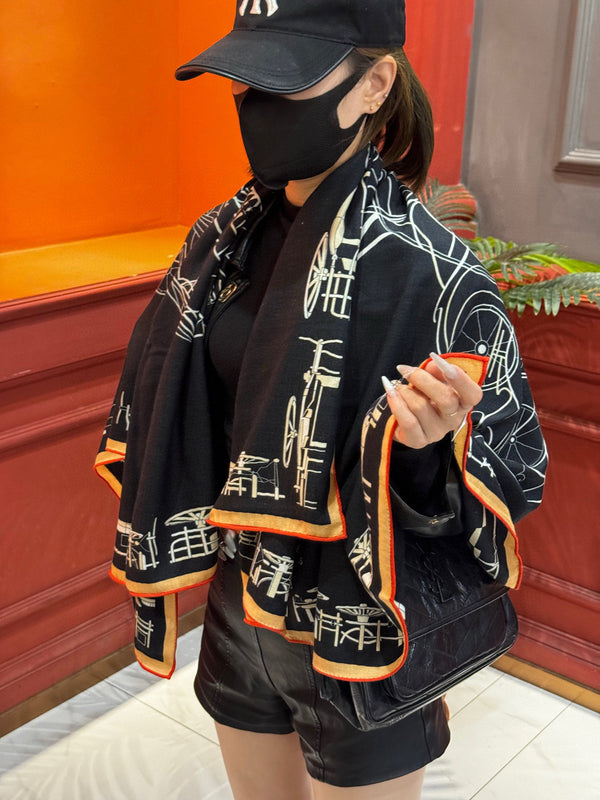 HM Double-Sided Square Scarf 140cm Black Cashmere 828710