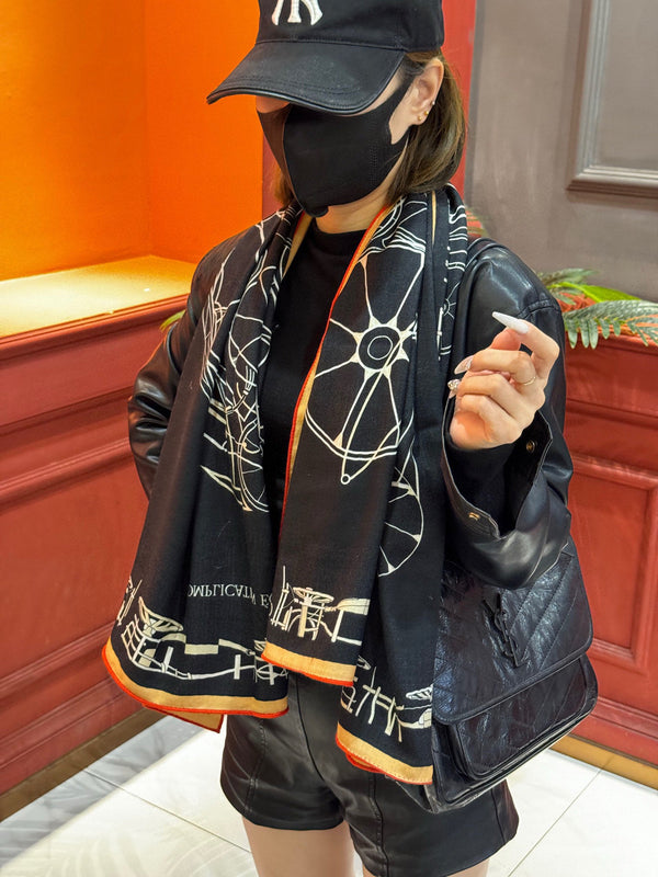 HM Double-Sided Square Scarf 140cm Black Cashmere 828710