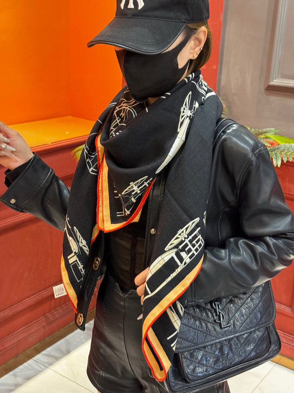 HM Double-Sided Square Scarf 140cm Black Cashmere 828710