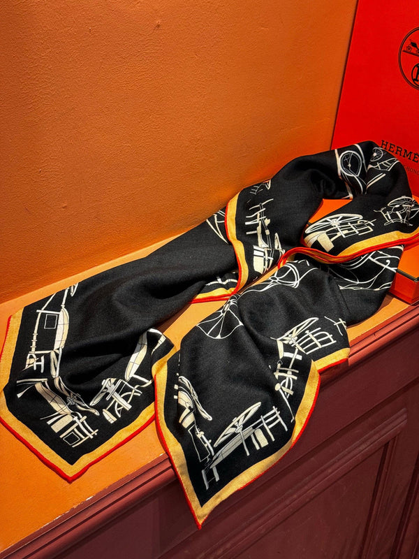 HM Double-Sided Square Scarf 140cm Black Cashmere 828710