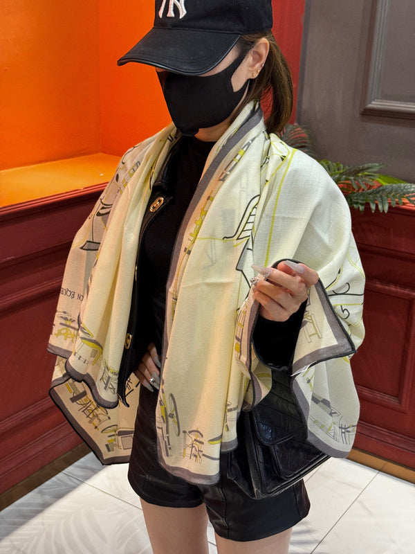 HM Double-Sided Square Scarf 140cm White Cashmere 828708