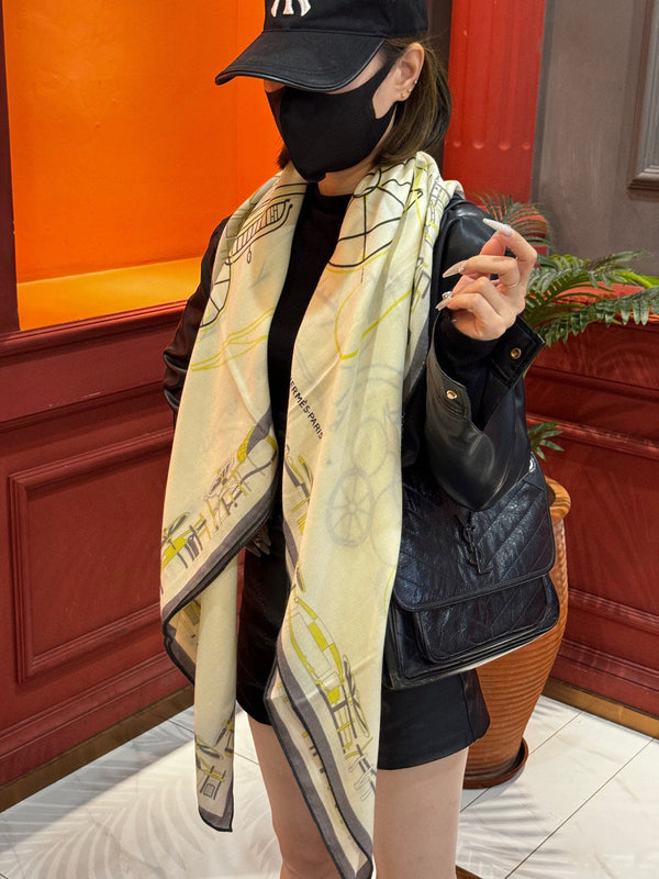 HM Double-Sided Square Scarf 140cm White Cashmere 828708