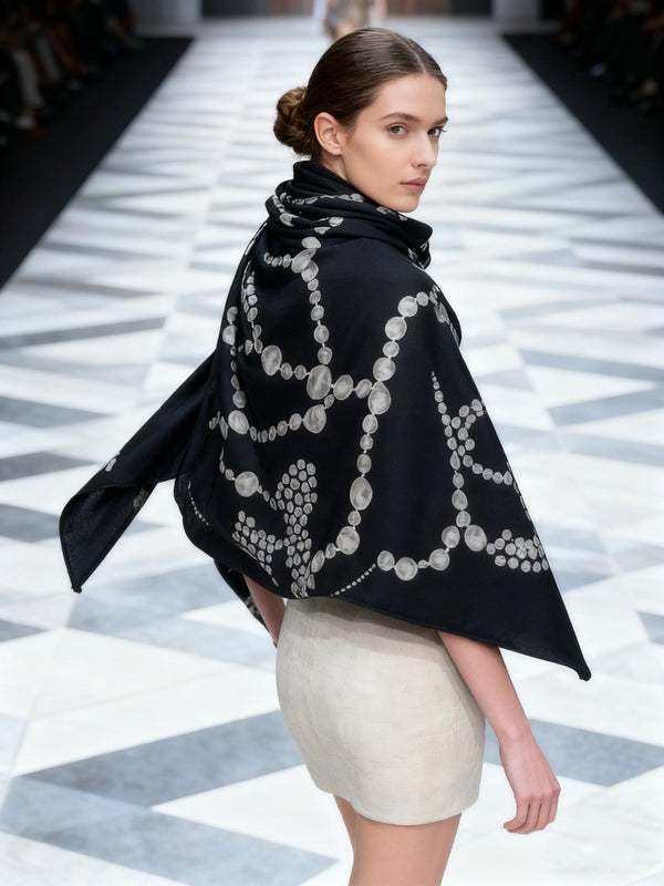 CC Double-Sided Velvet Square Scarf 140cm Black Cashmere 828704