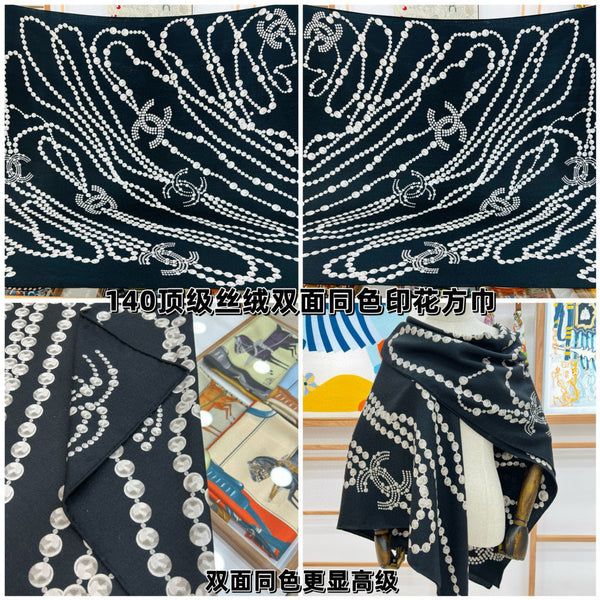 CC Double-Sided Velvet Square Scarf 140cm Black Cashmere 828704