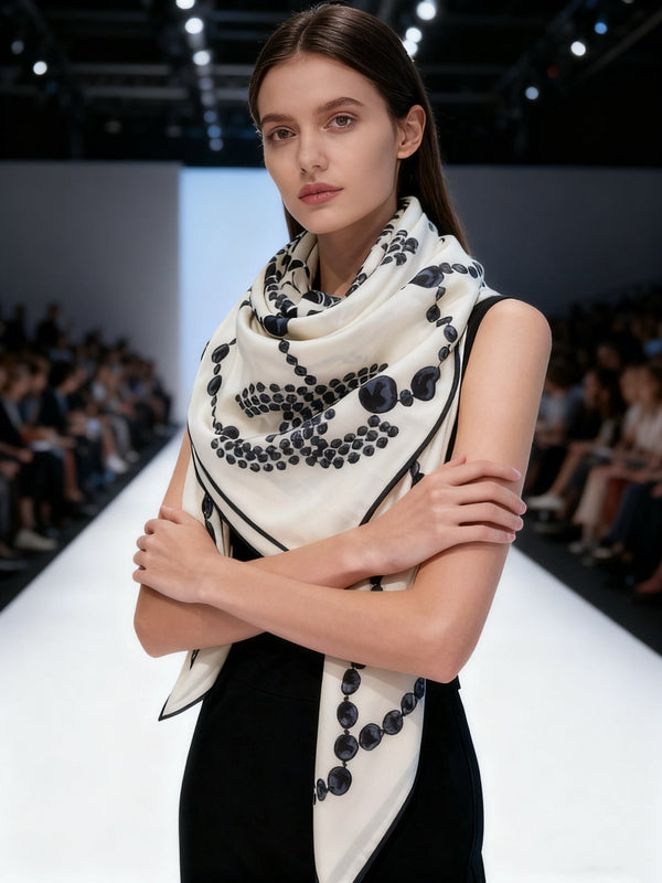 CC Double-Sided Velvet Square Scarf 140cm White Cashmere 828703