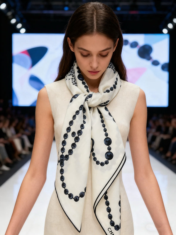 CC Double-Sided Velvet Square Scarf 140cm White Cashmere 828703