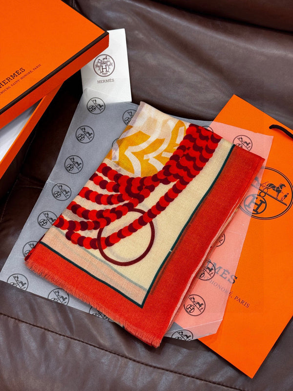 HM Saddle Long Scarf 200cm Orange Cashmere 828666