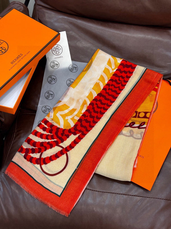 HM Saddle Long Scarf 200cm Orange Cashmere 828666