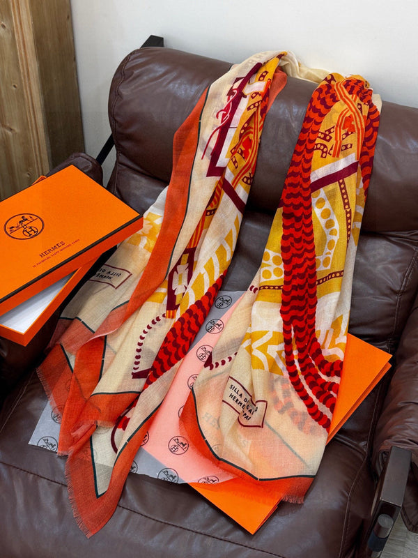 HM Saddle Long Scarf 200cm Orange Cashmere 828666