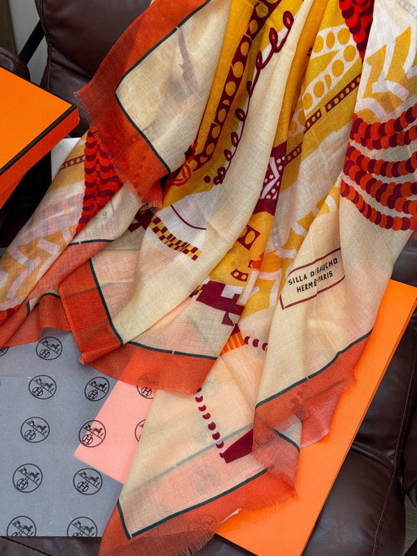 HM Saddle Long Scarf 200cm Orange Cashmere 828666