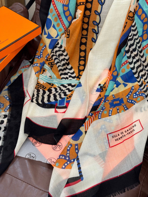 HM Saddle Long Scarf 200cm Black Cashmere 828665