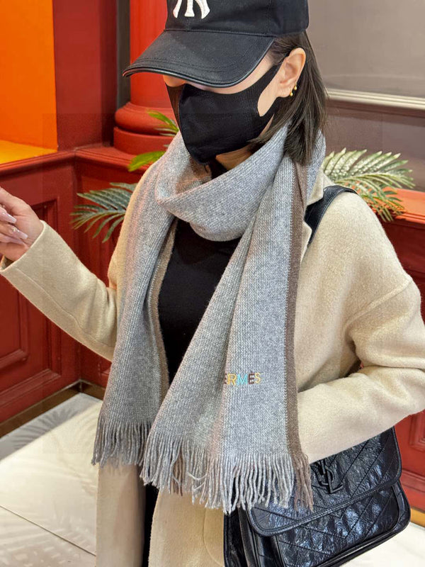 HM Knitted Long Scarf 180cm Gray Cashmere 828646