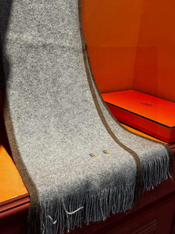 HM Knitted Long Scarf 180cm Gray Cashmere 828646