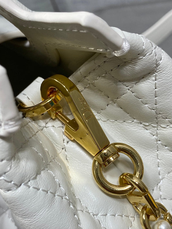 CD Jolie Top Handle Mini Chain Bag 19cm White Cowhide