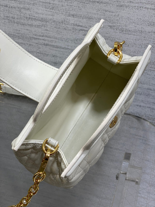 CD Jolie Top Handle Mini Chain Bag 19cm White Cowhide