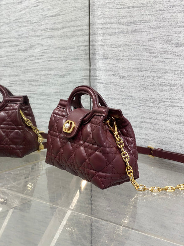CD Jolie Top Handle Mini Chain Bag 19cm Burgundy Cowhide