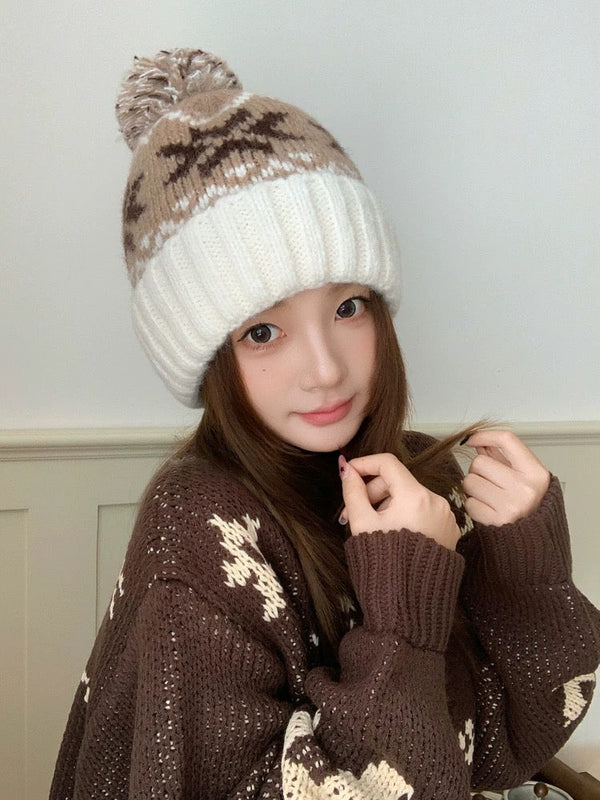 PRA 25 FAIR ISLE JACQUARD WOOL KNITTED WHITE HAT 822422