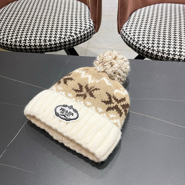 PRA 25 FAIR ISLE JACQUARD WOOL KNITTED WHITE HAT 822422