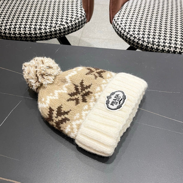 PRA 25 FAIR ISLE JACQUARD WOOL KNITTED WHITE HAT 822422