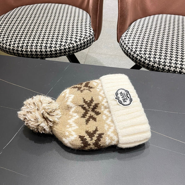 PRA 25 FAIR ISLE JACQUARD WOOL KNITTED WHITE HAT 822422