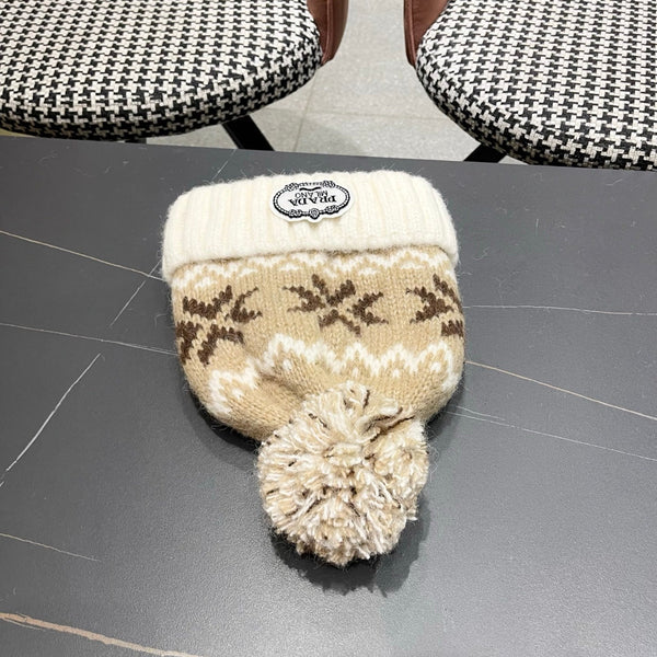 PRA 25 FAIR ISLE JACQUARD WOOL KNITTED WHITE HAT 822422