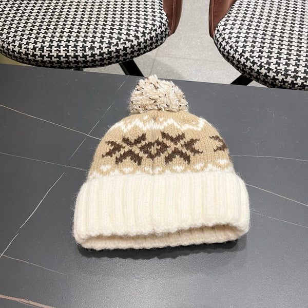 PRA 25 FAIR ISLE JACQUARD WOOL KNITTED WHITE HAT 822422