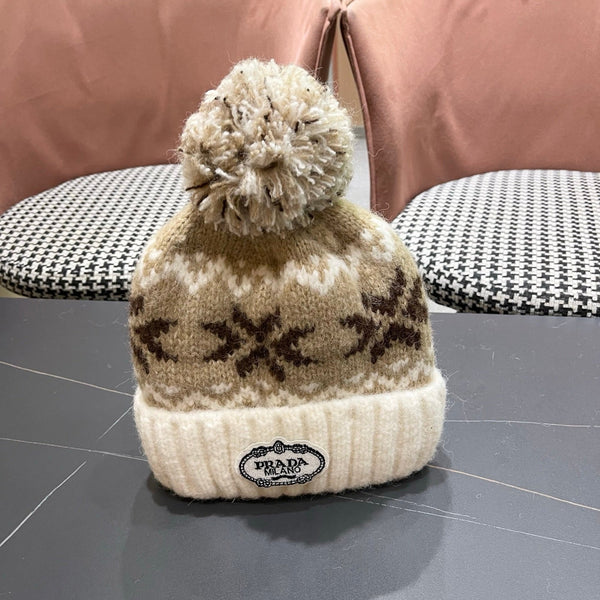 PRA 25 FAIR ISLE JACQUARD WOOL KNITTED WHITE HAT 822422