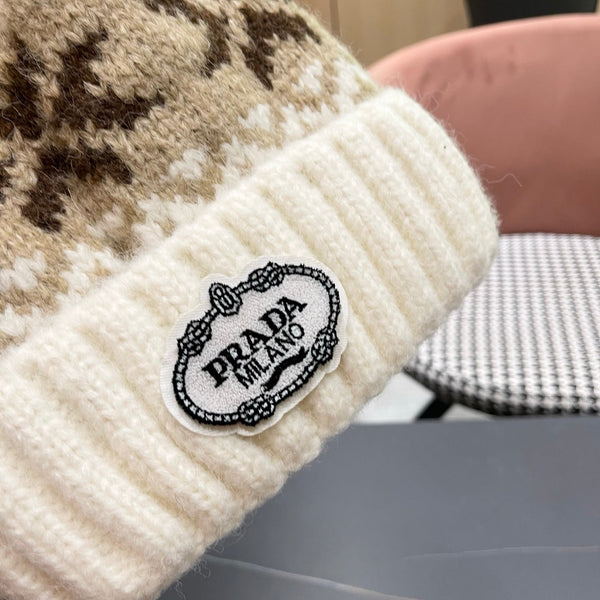 PRA 25 FAIR ISLE JACQUARD WOOL KNITTED WHITE HAT 822422