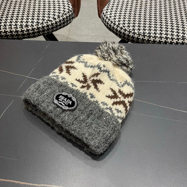 PRA 25 FAIR ISLE JACQUARD WOOL KNITTED GRAY HAT 822423