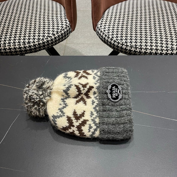 PRA 25 FAIR ISLE JACQUARD WOOL KNITTED GRAY HAT 822423