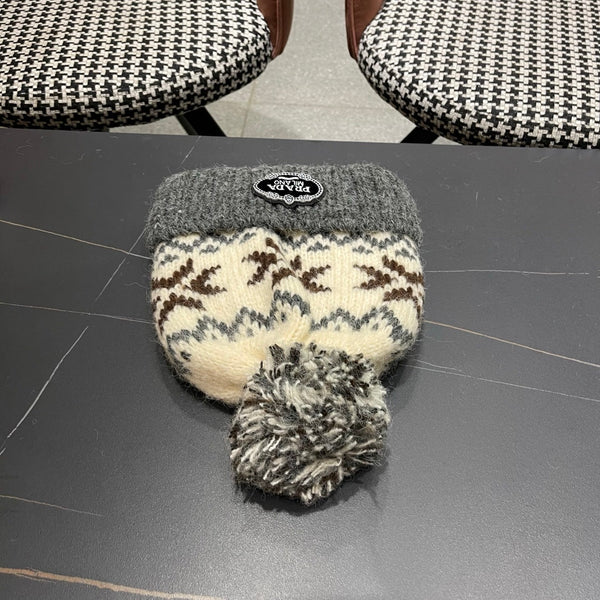 PRA 25 FAIR ISLE JACQUARD WOOL KNITTED GRAY HAT 822423