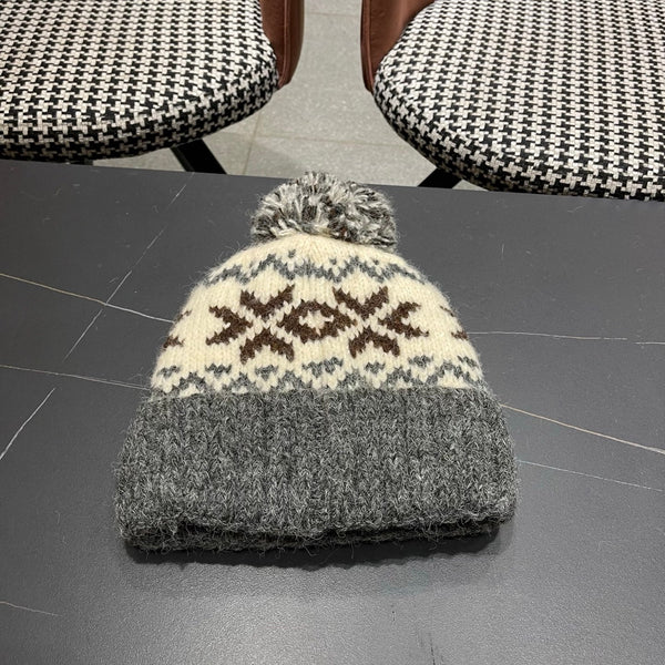 PRA 25 FAIR ISLE JACQUARD WOOL KNITTED GRAY HAT 822423