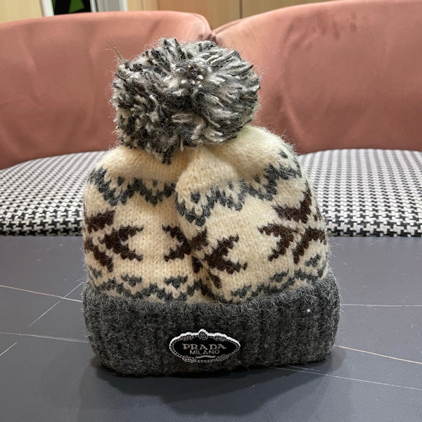 PRA 25 FAIR ISLE JACQUARD WOOL KNITTED GRAY HAT 822423
