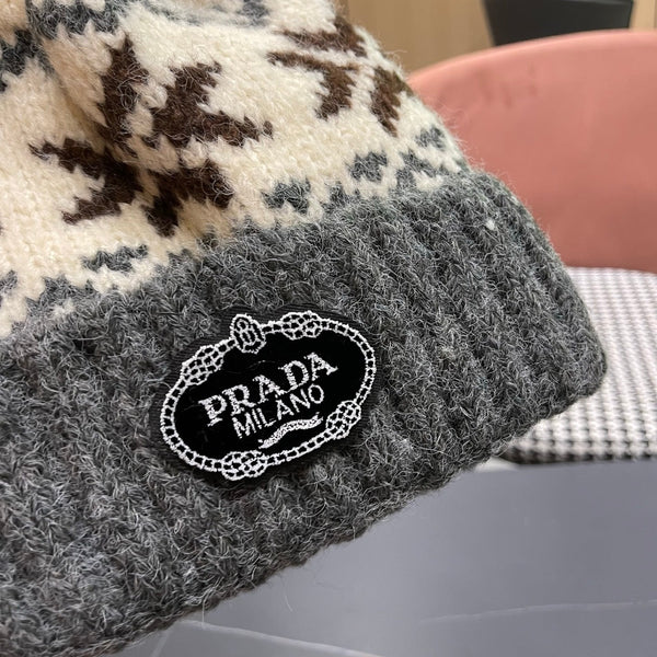 PRA 25 FAIR ISLE JACQUARD WOOL KNITTED GRAY HAT 822423