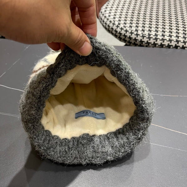 PRA 25 FAIR ISLE JACQUARD WOOL KNITTED GRAY HAT 822423