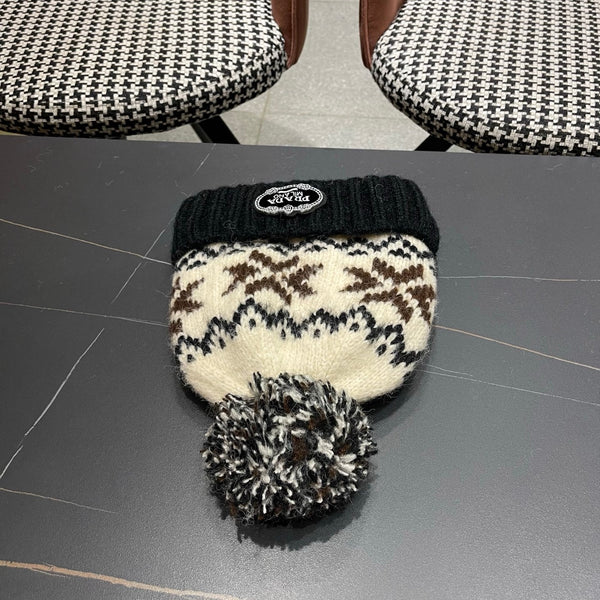 PRA 25 FAIR ISLE JACQUARD WOOL KNITTED BLACK HAT 822424