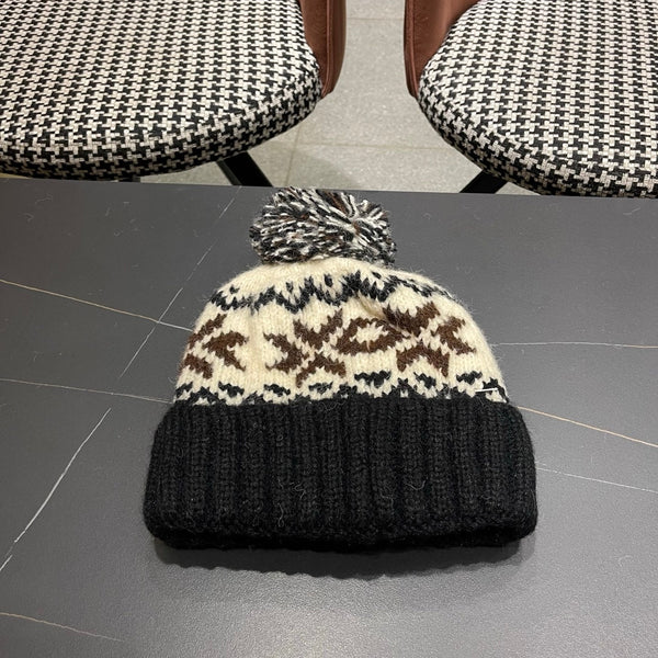 PRA 25 FAIR ISLE JACQUARD WOOL KNITTED BLACK HAT 822424