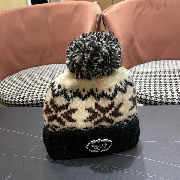 PRA 25 FAIR ISLE JACQUARD WOOL KNITTED BLACK HAT 822424