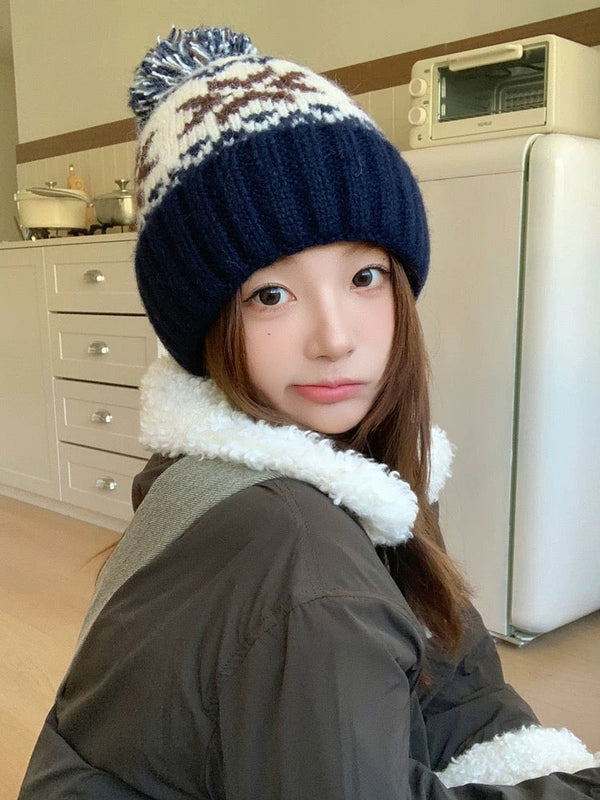 PRA 25 FAIR ISLE JACQUARD WOOL KNITTED BLUE HAT 822426