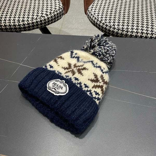 PRA 25 FAIR ISLE JACQUARD WOOL KNITTED BLUE HAT 822426