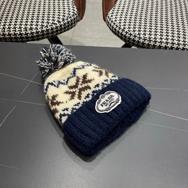 PRA 25 FAIR ISLE JACQUARD WOOL KNITTED BLUE HAT 822426