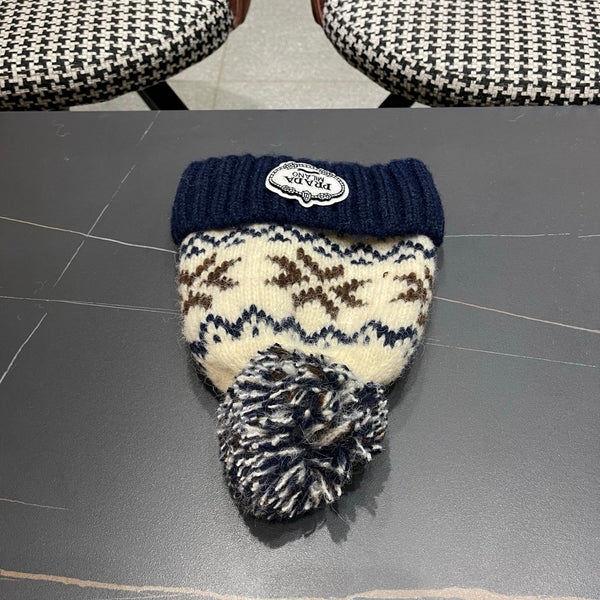 PRA 25 FAIR ISLE JACQUARD WOOL KNITTED BLUE HAT 822426