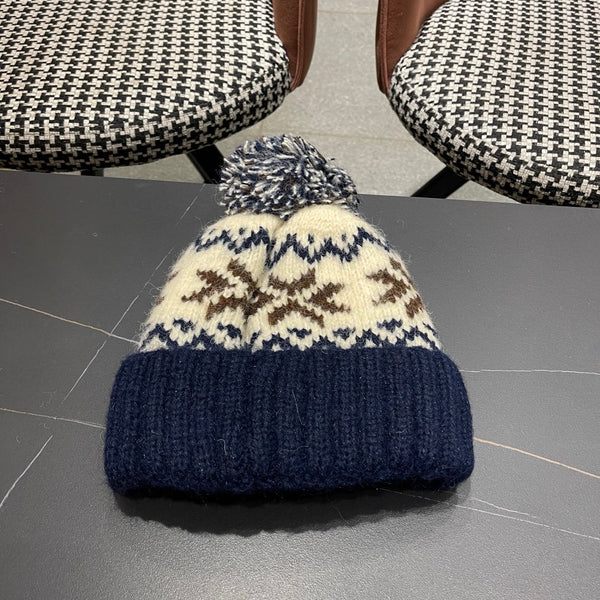 PRA 25 FAIR ISLE JACQUARD WOOL KNITTED BLUE HAT 822426