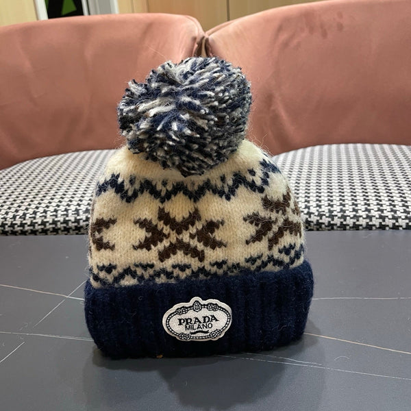 PRA 25 FAIR ISLE JACQUARD WOOL KNITTED BLUE HAT 822426